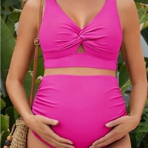 Women's High-Waist Pink Bikini Set - Twist Front Top Summer Mae